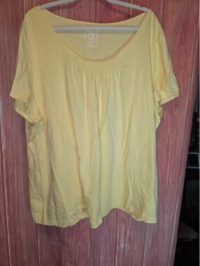 Fashion Bug Perfect Fit Butter Yellow Smocked Scoop Neck Top 30/32W Stretch